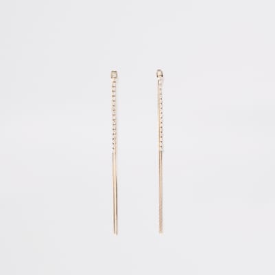 Gold colour slinky front and back earrings | River Island