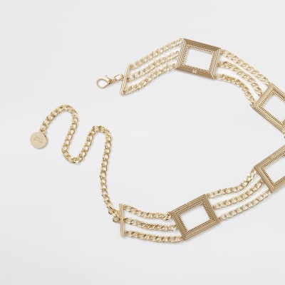 Gold colour square chain belt River Island