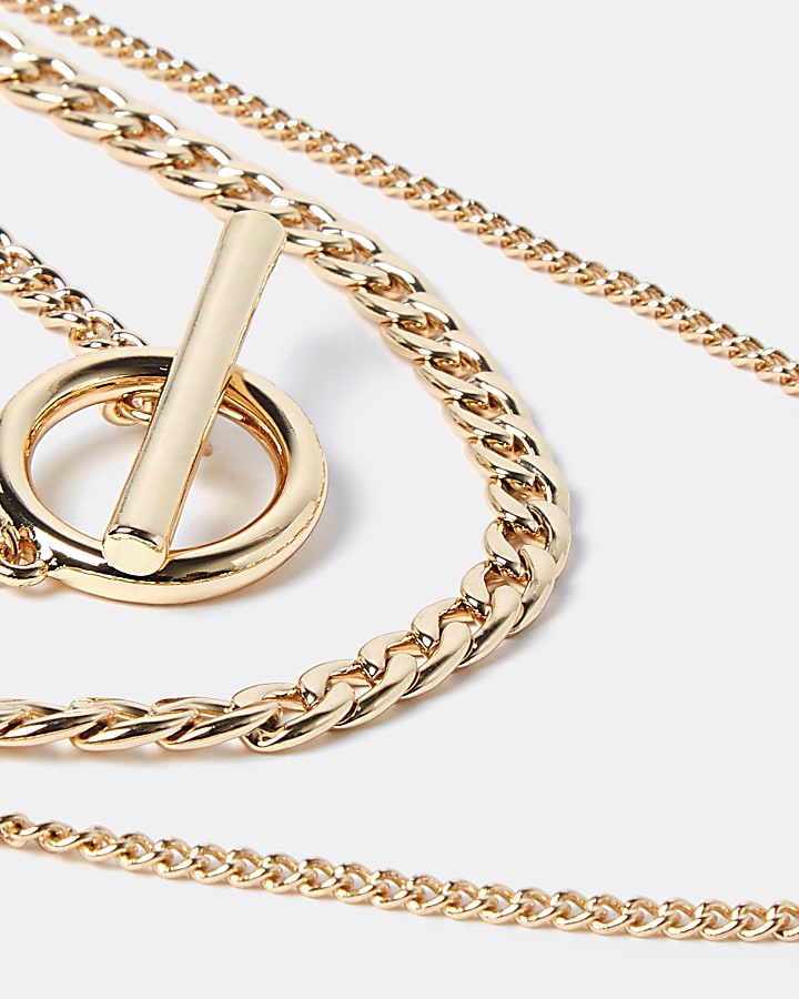 Gold colour T Bar layered chain necklace
