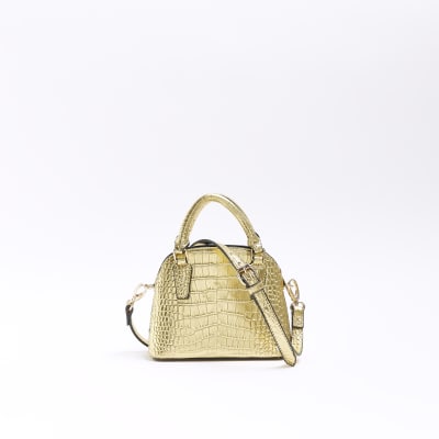 Gold croc embossed mini cross body bag River Island
