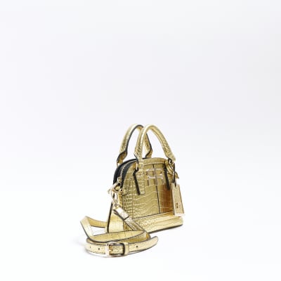 Gold croc embossed mini cross body bag River Island