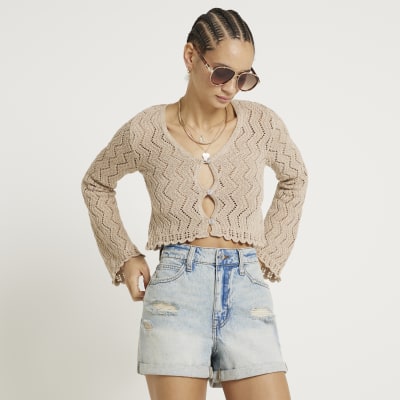 Gold crochet cardigan best sale