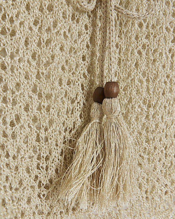 Gold crochet long sleeve top | River Island