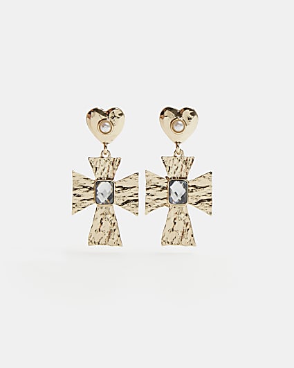 Gold cross drop earrings