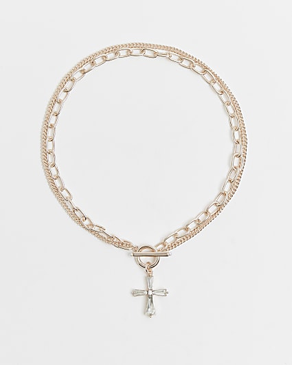 Gold cross multirow necklace