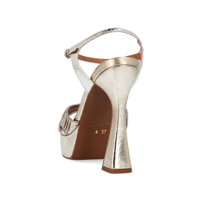 360 degree animation of product Gold Cross Strap Platform Sandals frame-8