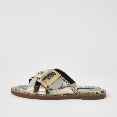 gold flat sandals river island