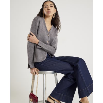 Gold Curved Hem Metallic Cardigan