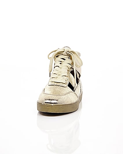 360 degree animation of product Gold cut out hi top trainers frame-3