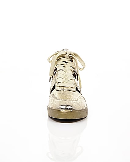 360 degree animation of product Gold cut out hi top trainers frame-4