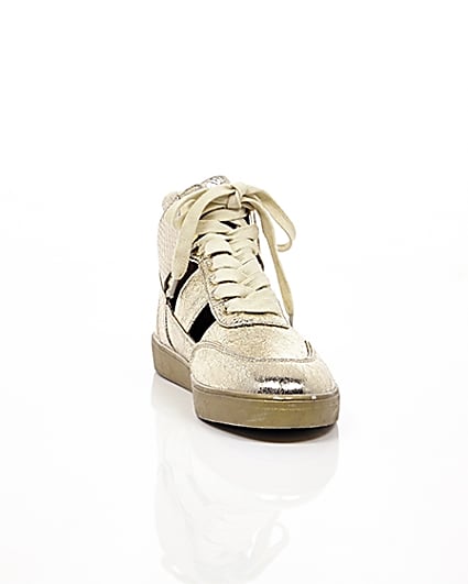 360 degree animation of product Gold cut out hi top trainers frame-5