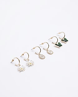 Gold daisy hoop earrings multipack