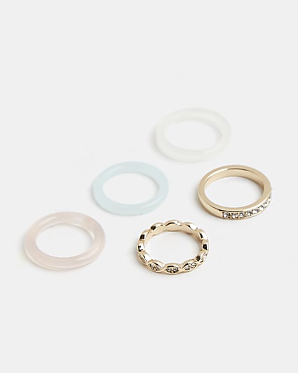 Gold diamante and resin rings multipack