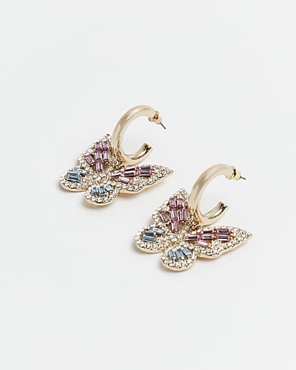 Gold diamante and stone butterfly earrings