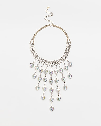 Gold diamante and stone drop necklace