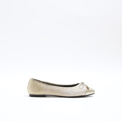 Gold diamante ballet shoes River Island