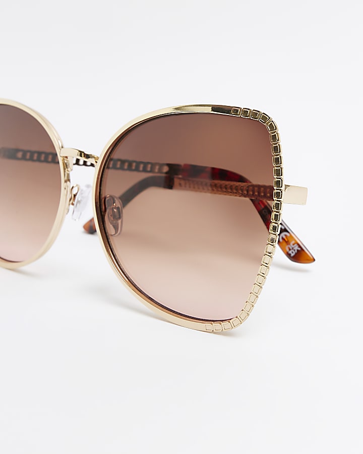 Gold diamante cateye chain sunglasses