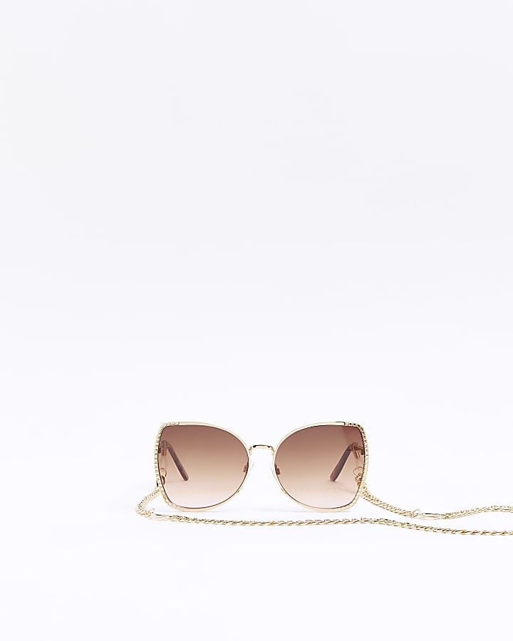 Gold diamante cateye chain sunglasses