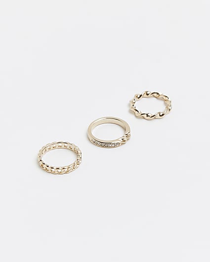 Gold diamante chain link ring multipack