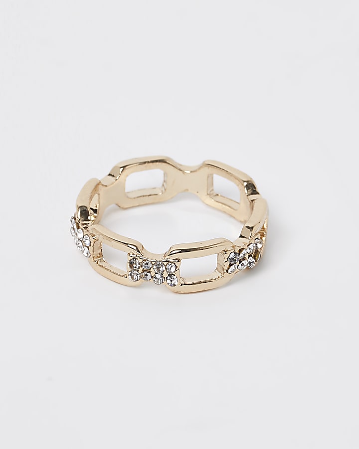 Gold diamante chain link ring
