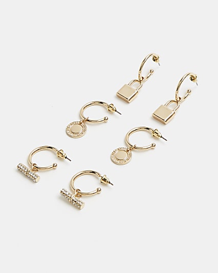 Gold diamante charm hoop earrings multipack