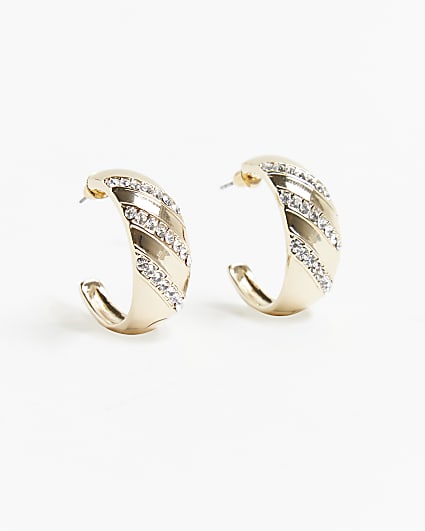 Gold diamante chunky hoop earrings