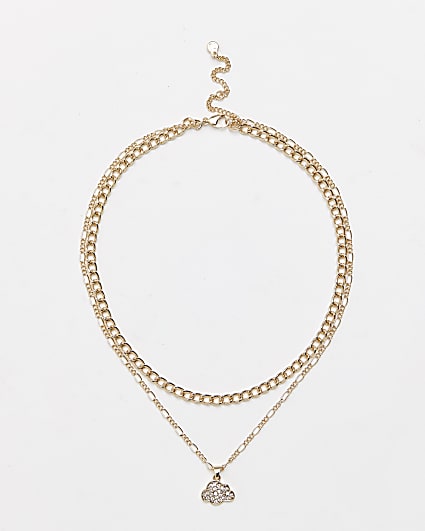 Gold diamante cloud pendant multirow necklace