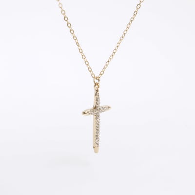 Gold Diamante Cross Necklace River Island