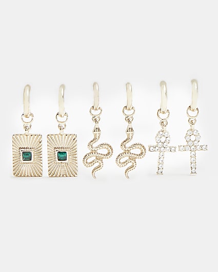 Gold diamante drop earrings multipack
