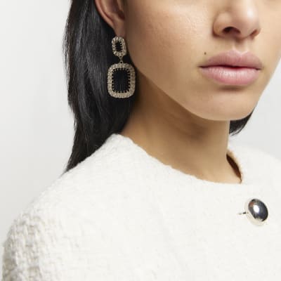 Gold Diamante Drop Earrings