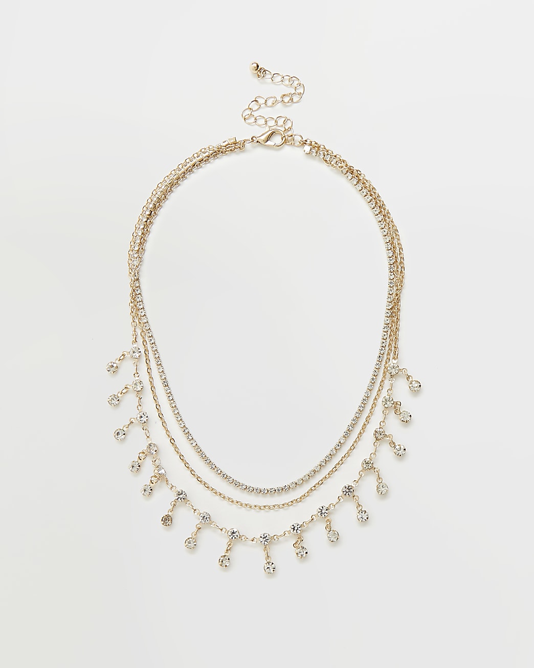 Gold diamante drop multirow necklace