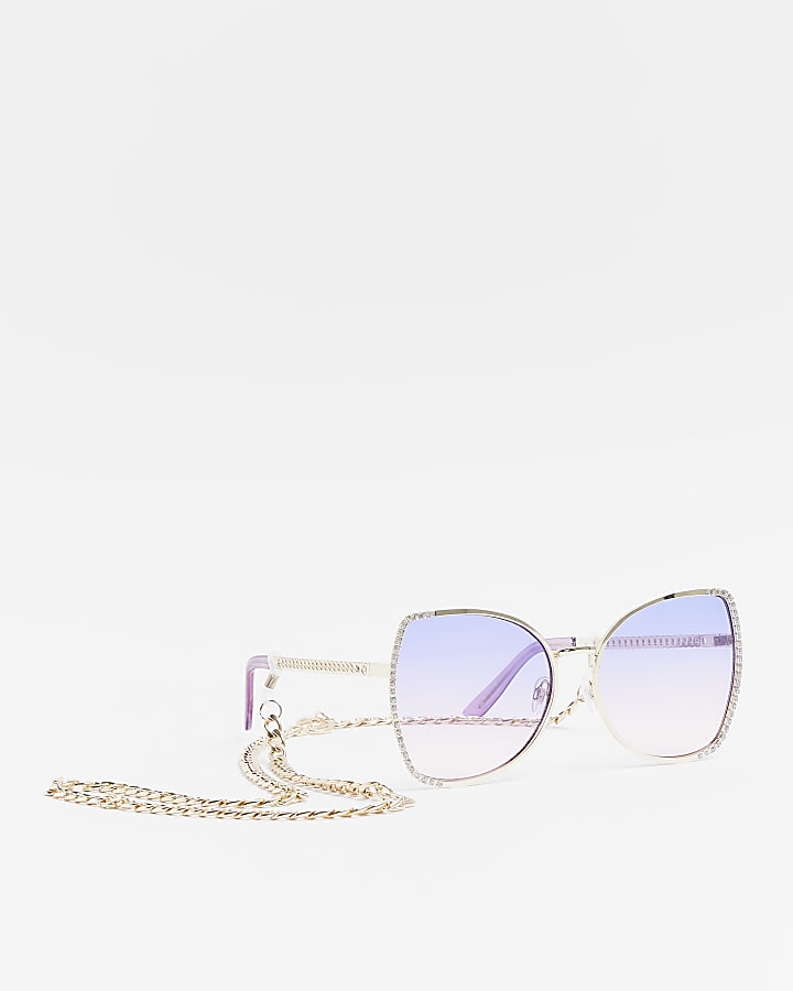 Gold Diamante Edge Sunglasses