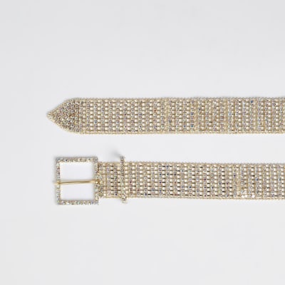 Gold diamante embellished belt | River Island