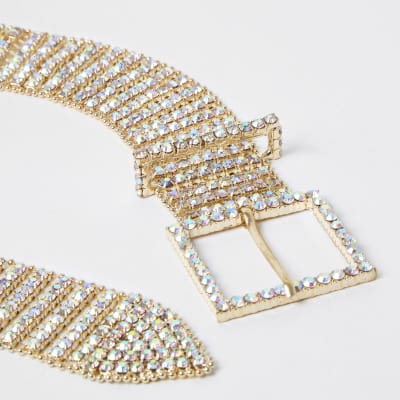 Gold diamante embellished belt