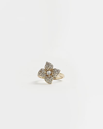 Gold diamante flower ring