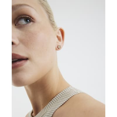 Gold Diamante Flower Stud Earrings