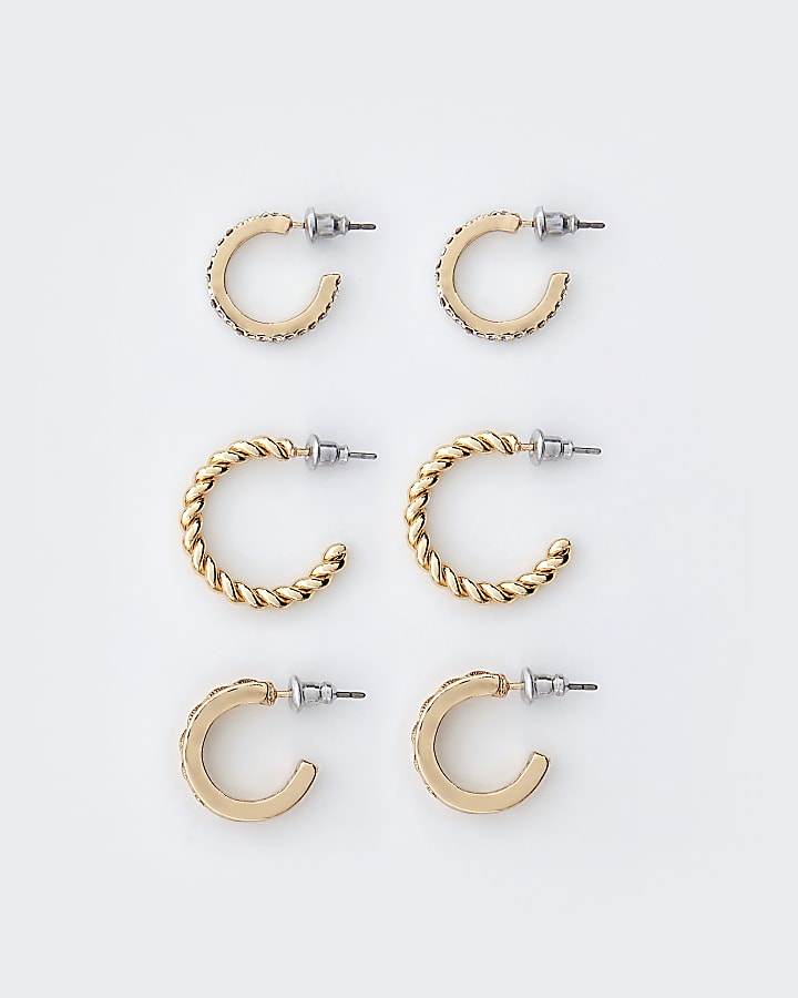 Gold diamante hoop earrings multipack