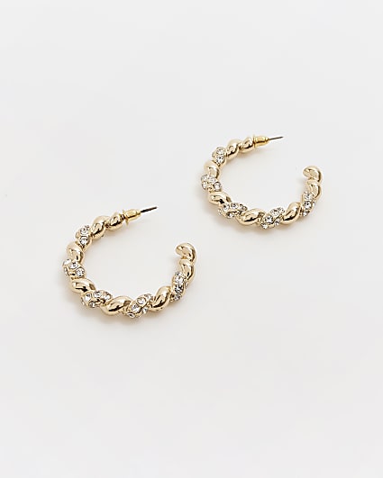 Gold diamante hoop earrings