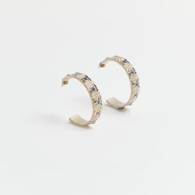 Gold diamante hoop earrings River Island