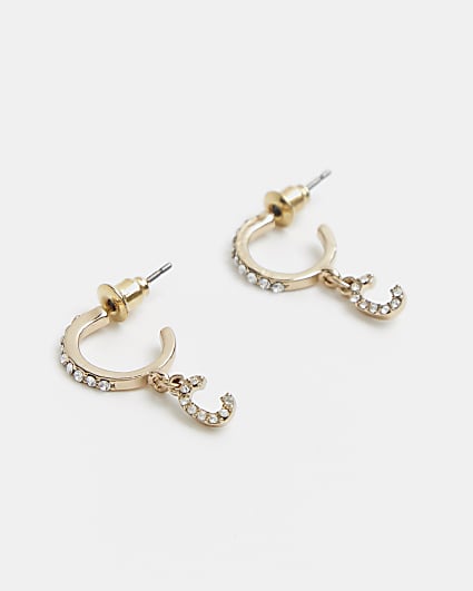 Gold diamante letter 'C' drop earrings