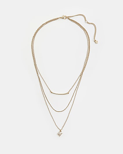Gold diamante letter 'M' multirow necklace