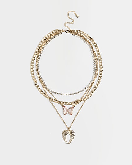 Gold diamante multirow necklace