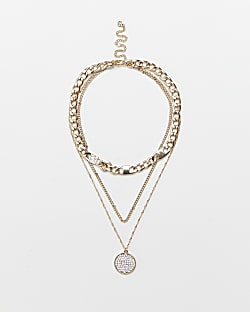 Gold diamante pendant multirow necklace