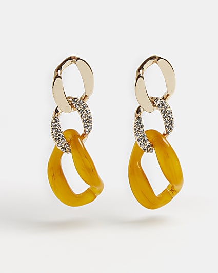 Gold diamante resin drop earrings