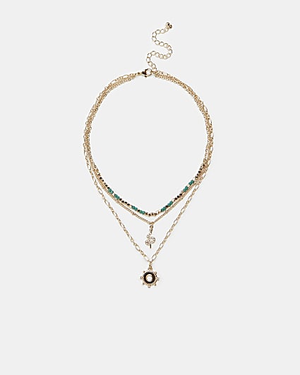 Gold diamante snake pendant multirow necklace