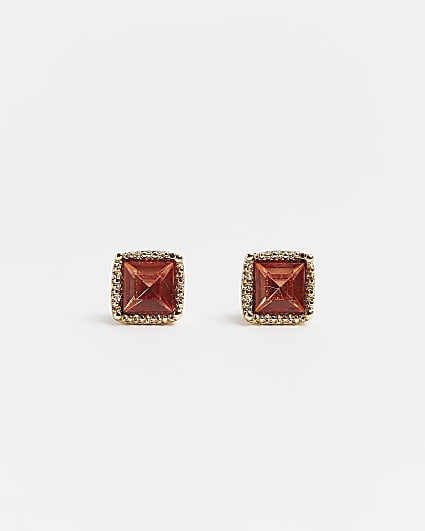 Gold diamante square stud earrings
