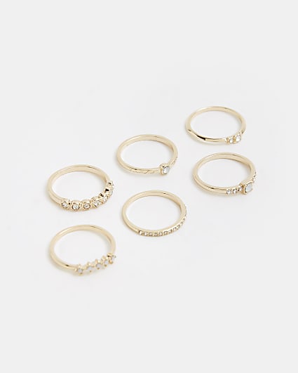 Gold diamante stacking rings multipack