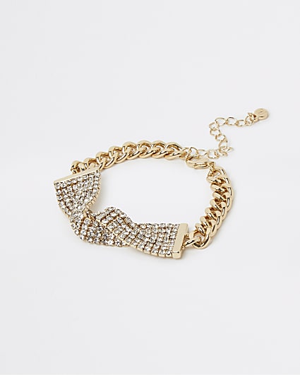 Gold diamante twist chain link bracelet