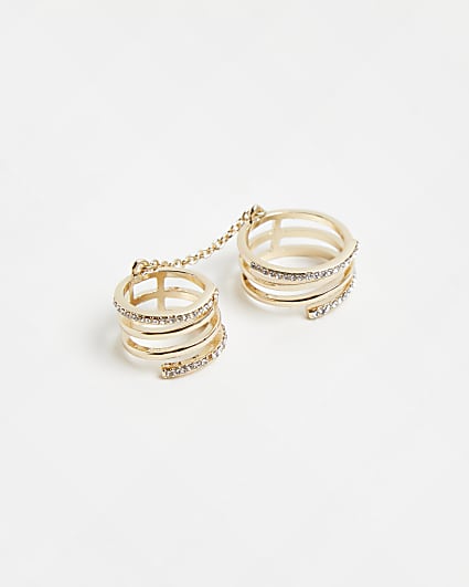 Gold diamante wrap chain linked rings