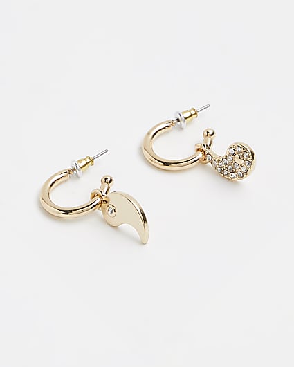 Gold diamante Yin and Yang hoop earrings